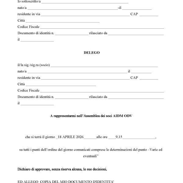 MODELLO DELEGA ASSEMBLEA SOCI AIDM ODV